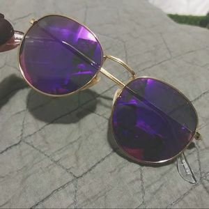 purple lens, circular framed sunglasses never worn